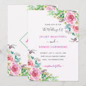 Waterverf Roos bruiloft uitnodiging Sjabloon (Voorkant / Achterkant)