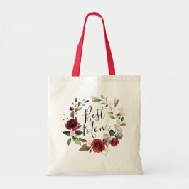 Waterverf Roos Burgundy Bloemenkrans Beste Moeder Tote Bag