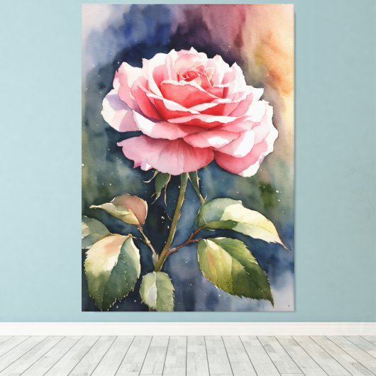 Waterverf Roos Canvas Afdruk (Insitu (Houten vloer))