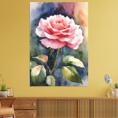 Waterverf Roos Canvas Afdruk (Insitu (Woonkamer))