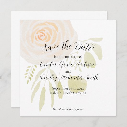 Waterverf Roos De datum opslaan Kaart (Voorkant / Achterkant)