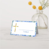 Waterverf Roos Dusty Blue Baptism Boy Plaatskaartje (Achterkant)