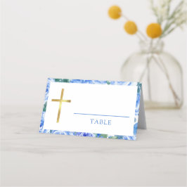 Waterverf Roos Dusty Blue Baptism Boy Plaatskaartje