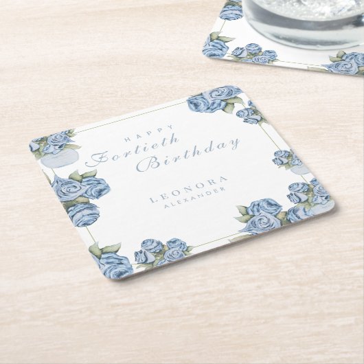 Waterverf Roos ELKE mijlpaal Floral Verjaardag Kartonnen Onderzetters (Schuin)