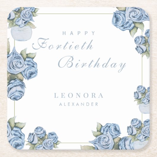 Waterverf Roos ELKE mijlpaal Floral Verjaardag Kartonnen Onderzetters (Voorkant)