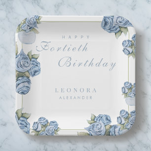 Waterverf Roos ELKE mijlpaal Floral Verjaardag Papieren Bordje