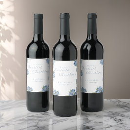 Waterverf Roos ELKE mijlpaal Floral Verjaardag Wijn Etiket