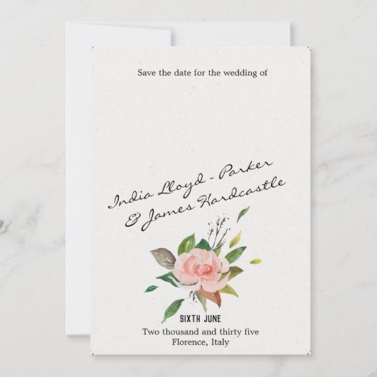 Waterverf Roos en bladbloem Save The Date (Voorkant)