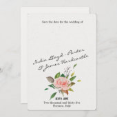 Waterverf Roos en bladbloem Save The Date (Voorkant / Achterkant)