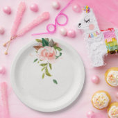 Waterverf roos en bruiloft met gebladerte papieren bordje (Feest)