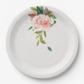 Waterverf roos en bruiloft met gebladerte papieren bordje (Voorkant)