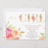 Waterverf Roos en Gold Baby Girl Shower Kaart (Voorkant)