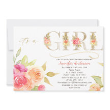 Waterverf Roos en Gold Baby Girl Shower