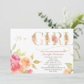 Waterverf Roos en Gold Baby Girl Shower Kaart (Staand voorkant)