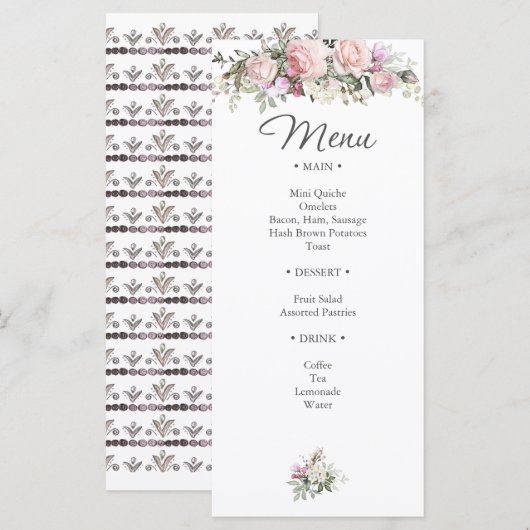 Waterverf Roos en graan Floral Shower Menu (Voorkant / Achterkant)