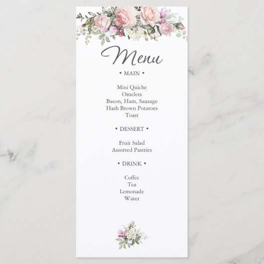 Waterverf Roos en graan Floral Shower Menu (Voorkant)