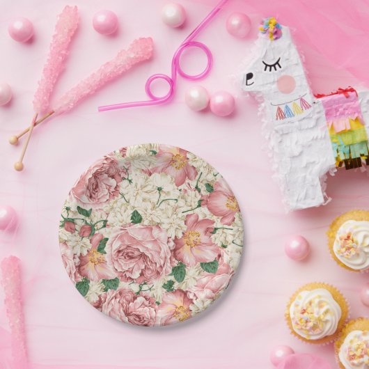 Waterverf  Roos en Hydrangeapatroon Papieren Bordje (Feest)