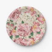 Waterverf  Roos en Hydrangeapatroon Papieren Bordje (Voorkant)