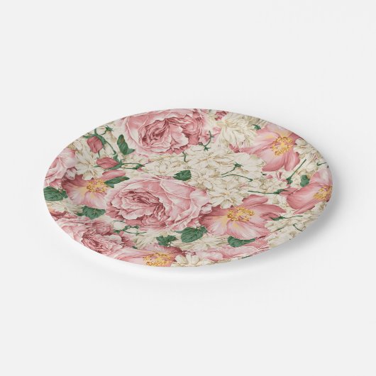 Waterverf  Roos en Hydrangeapatroon Papieren Bordje (Gekanteld)