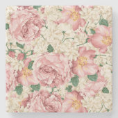 Waterverf  Roos en Hydrangeapatroon Stenen Onderzetter (Voorkant)