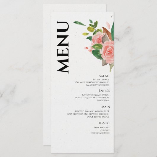 Waterverf roos en naaldhout menu (Voorkant / Achterkant)