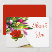 Waterverf roos en Tulip Hartelijk dank Bedankkaart (Voorkant / Achterkant)