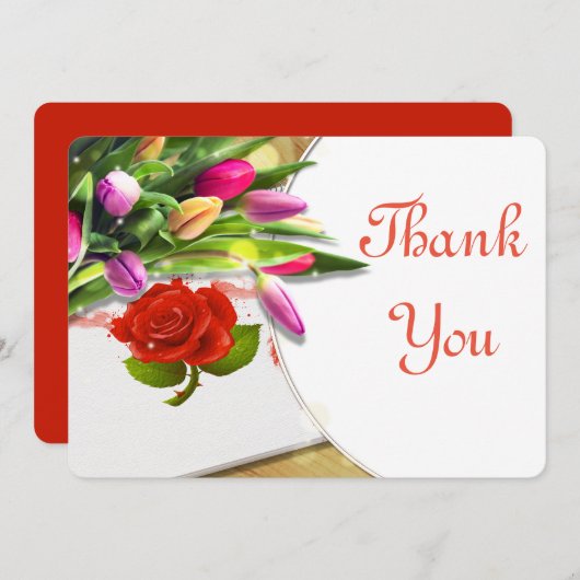 Waterverf roos en Tulip Hartelijk dank Bedankkaart (Voorkant / Achterkant)