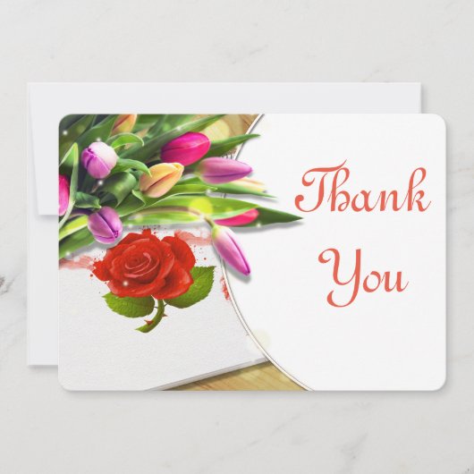 Waterverf roos en Tulip Hartelijk dank Bedankkaart (Voorkant)