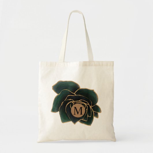 Waterverf Roos Faux Gold en Green Monogram Tote Bag (Voorkant)