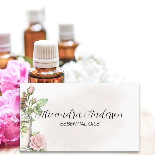 Waterverf Roos Floral Aromatherapie etherische oli Visitekaartje