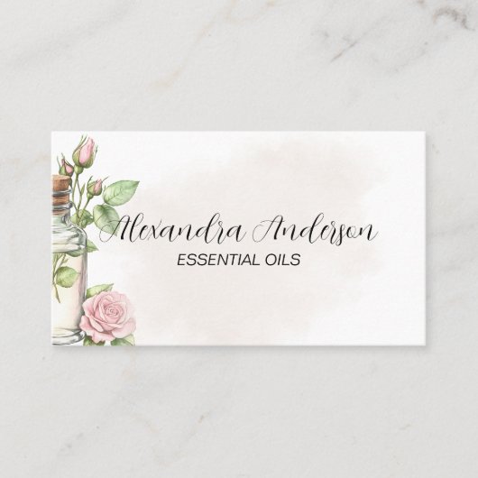 Waterverf Roos Floral Aromatherapie etherische oli Visitekaartje (Voorkant)