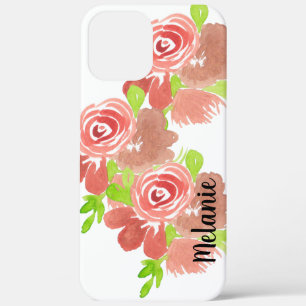 Waterverf Roos Floral Blush Pink Monogramed Case-Mate iPhone Case