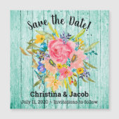 Waterverf Roos Floral Bouquet Aqua Save the Date (Voorkant)