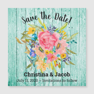 Waterverf Roos Floral Bouquet Aqua Save the Date