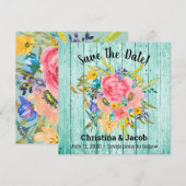 Waterverf Roos Floral Bouquet Aqua Save the Date Feestdagenkaart (Voorkant / Achterkant)