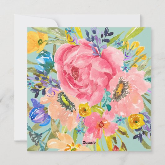 Waterverf Roos Floral Bouquet Aqua Save the Date Feestdagenkaart (Achterkant)