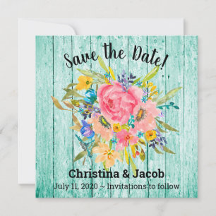 Waterverf Roos Floral Bouquet Aqua Save the Date Feestdagenkaart