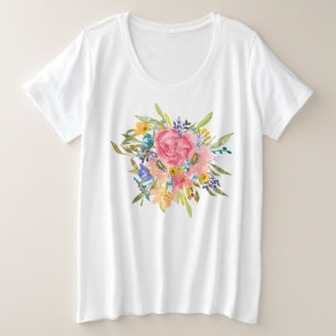 Waterverf Roos Floral Bouquet Grote Maat T-shirt