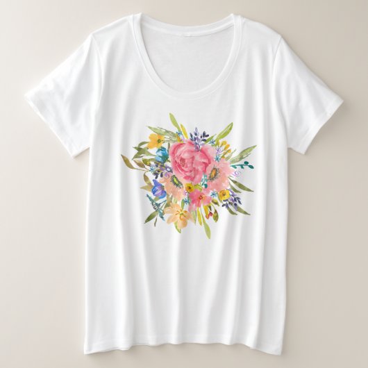 Waterverf Roos Floral Bouquet Grote Maat T-shirt (Design voorkant)