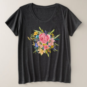 Waterverf Roos Floral Bouquet Grote Maat T-shirt