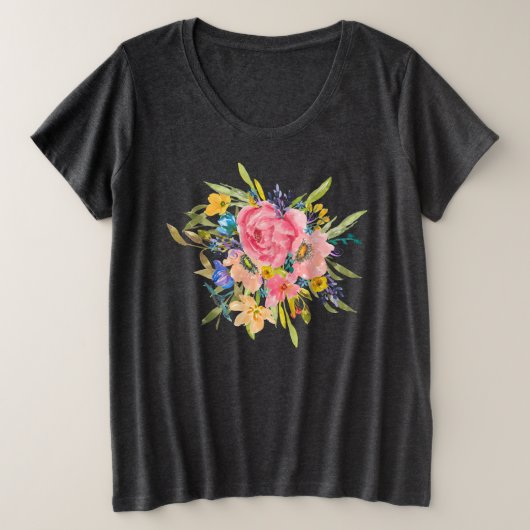 Waterverf Roos Floral Bouquet Grote Maat T-shirt (Design voorkant)