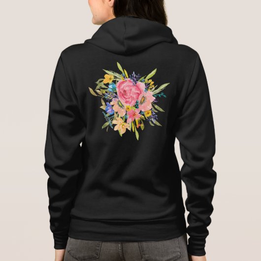 Waterverf Roos Floral Bouquet Hoodie (Achterkant)