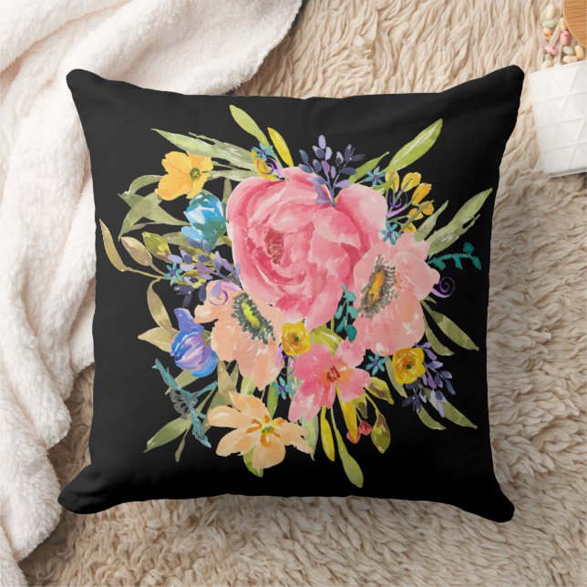 Waterverf Roos Floral Bouquet Kussen (Deken)