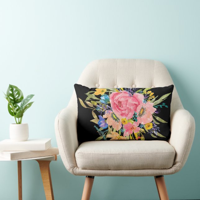 Waterverf Roos Floral Bouquet Kussen (Stoel)