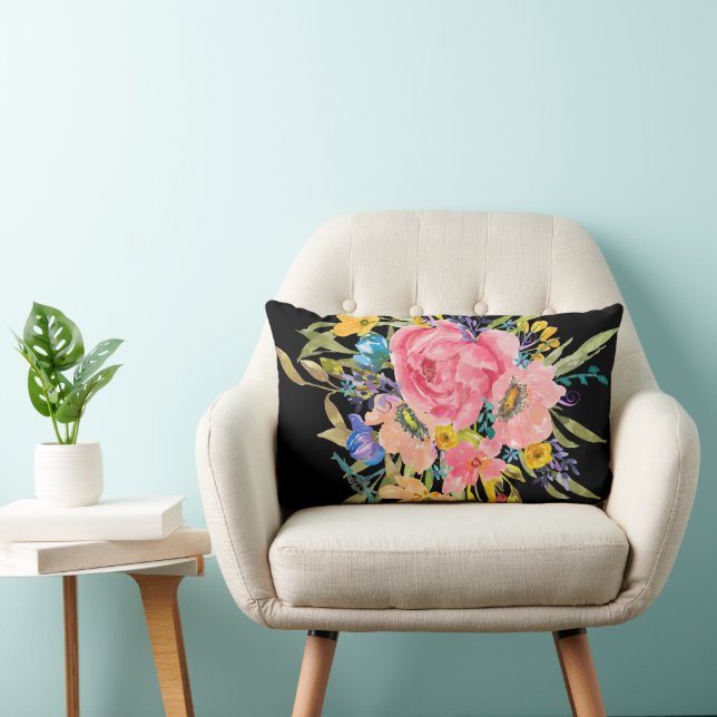 Waterverf Roos Floral Bouquet Kussen (Stoel)
