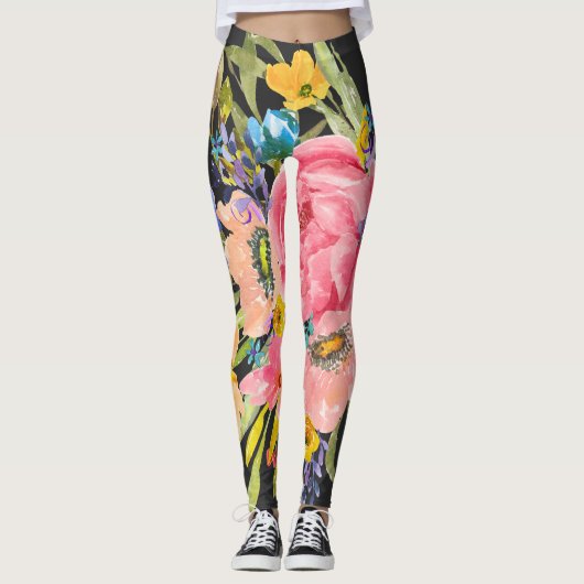 Waterverf Roos Floral Bouquet Leggings (Voorkant)