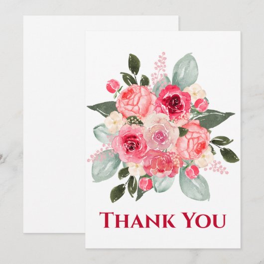 Waterverf Roos Floral Hartelijk dank Feestdagenkaart (Voorkant / Achterkant)