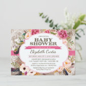 Waterverf Roos Floral & Lace Boho Baby shower Kaart (Staand voorkant)