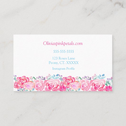 Waterverf Roos Floral Pattern Visitekaartje (Achterkant)
