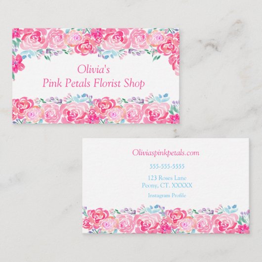 Waterverf Roos Floral Pattern Visitekaartje (Voorkant / Achterkant)